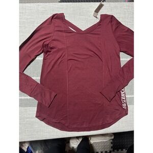 jazzerzise ARADAY Long Sleeve Athletic Top Maroon V Neck Shirt Womens small